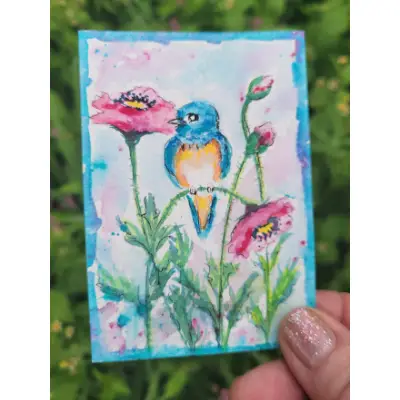 Little Bluebird aceo art card thumbnail 1