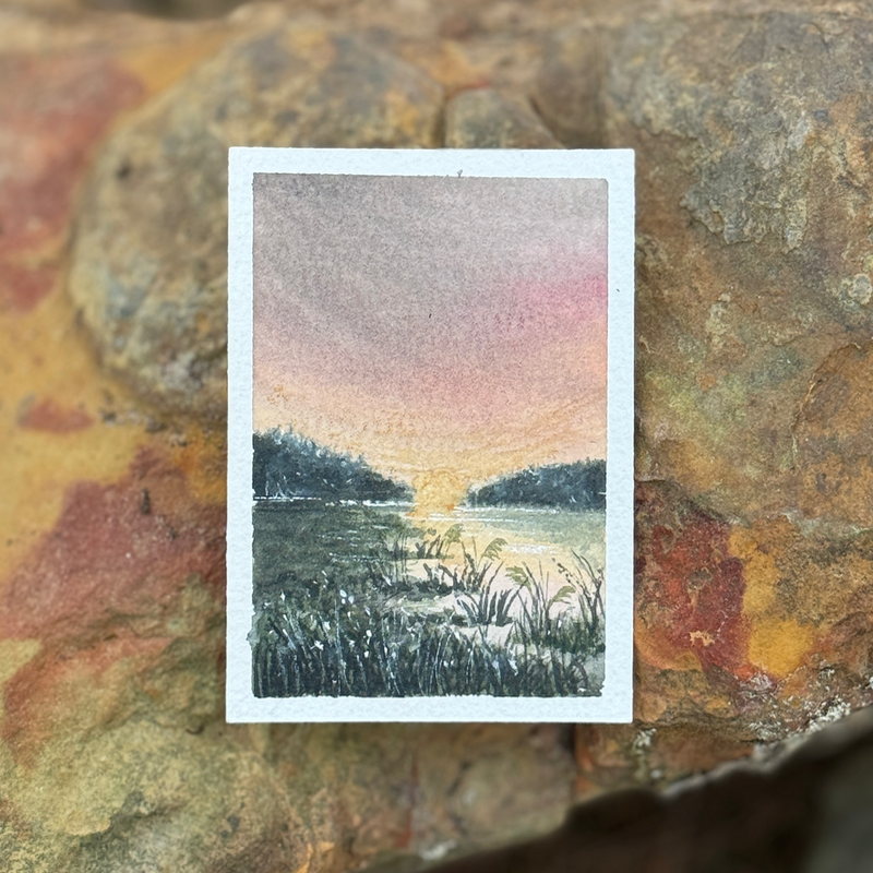 ACEO Watercolor “Sunset Ridge” aceo art card