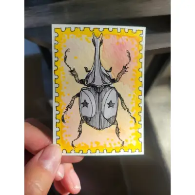 Post It Beetle(s) aceo art card thumbnail 2