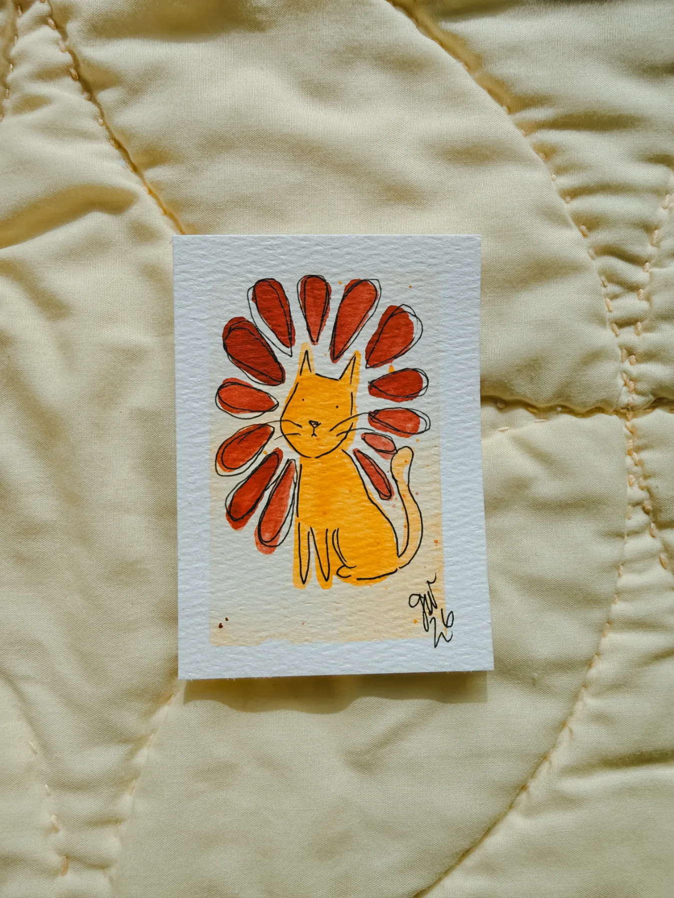 Flower Power Yellow Cat aceo art card