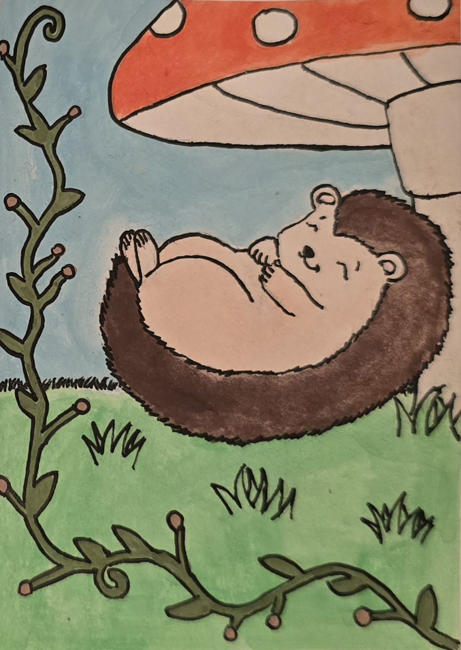 "Sweet Dreams, Little Spike Ball" | Hedgehog aceo art card