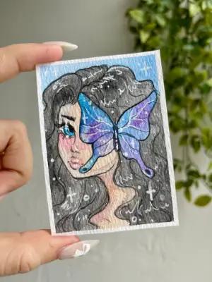 Butterfly Girl aceo art card thumbnail 1