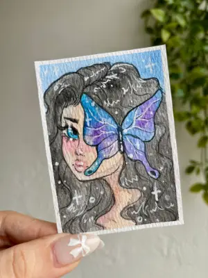 Butterfly Girl aceo art card thumbnail 2