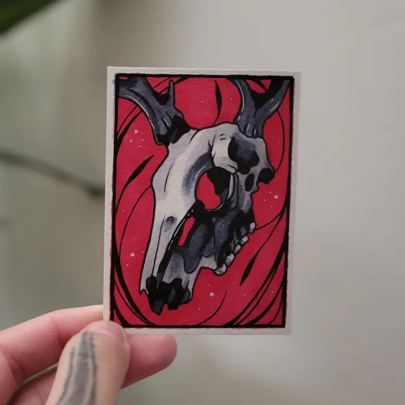 Cursed Deer Skull aceo art card