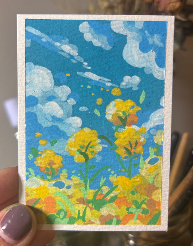 yellow flowers aceo art card