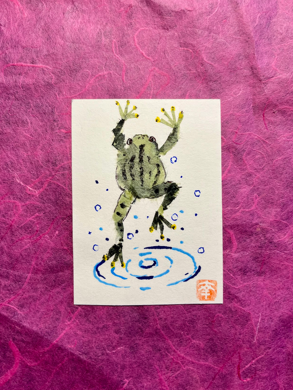Jumping flog- Japanese Washi art aceo art card