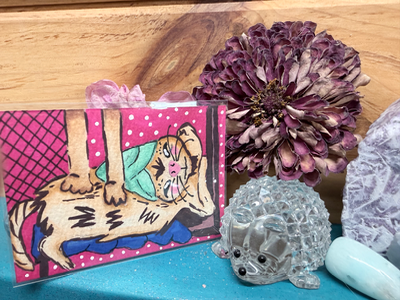 ACEO Original Art - Cat getting a massage Elizabeth Durant Art aceo art card thumbnail 2