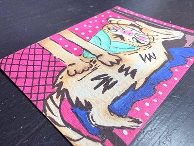 ACEO Original Art - Cat getting a massage Elizabeth Durant Art aceo art card thumbnail 3