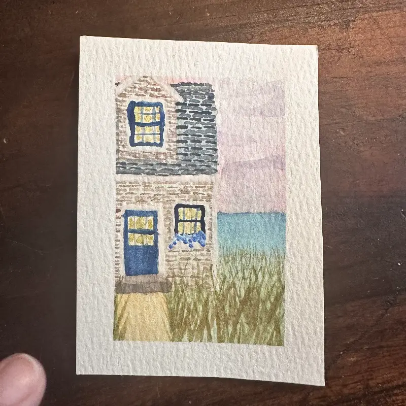 Beach House - original watercolor ocean scene aceo art card