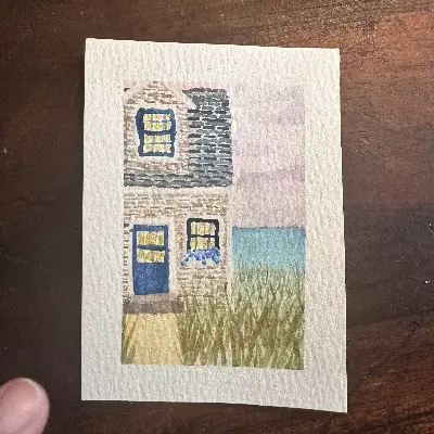 Beach House - original watercolor ocean scene aceo art card thumbnail 1