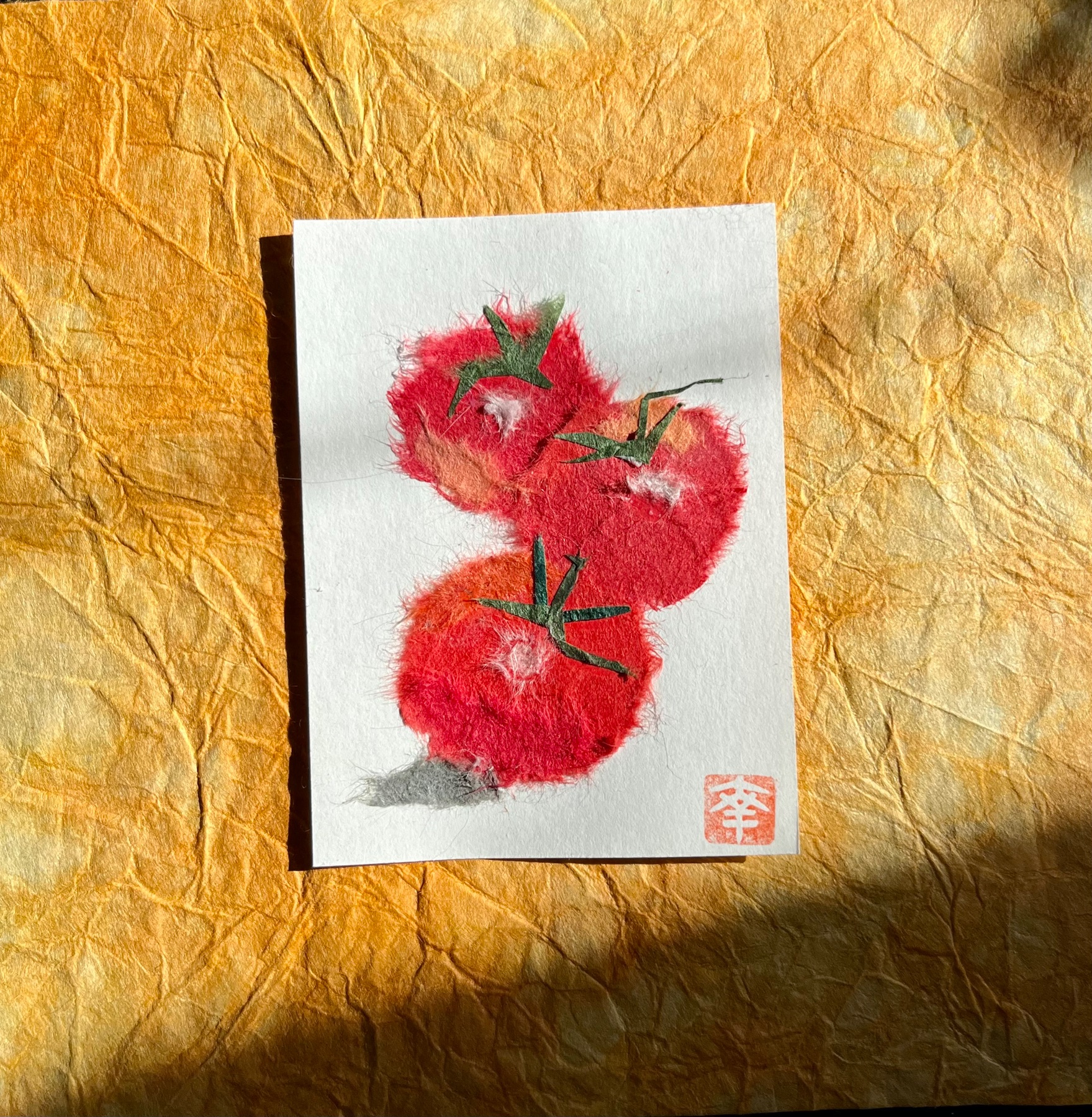 Japanese Washi art - Tomatosx3 aceo art card