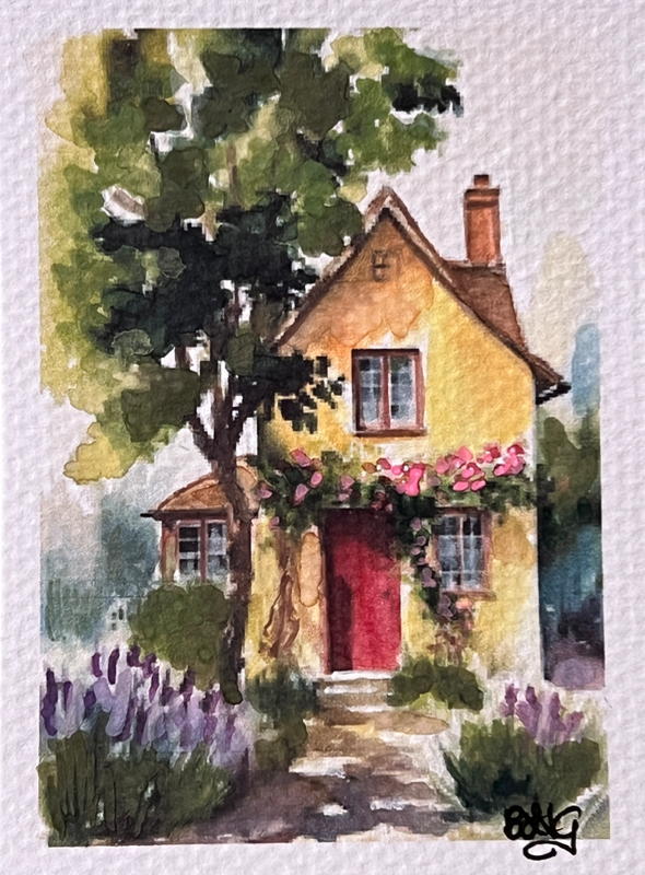 Lavender Cottage aceo art card