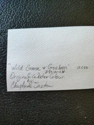 Wild Goose n Goslings WaterColour by CheyAnne aceo art card thumbnail 3
