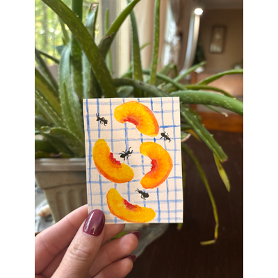 Peach picnic invaders aceo art card thumbnail 2