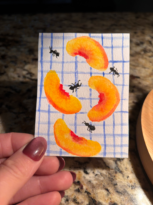 Peach picnic invaders aceo art card