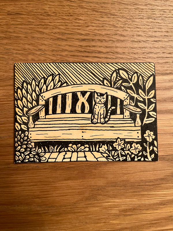 Morris on His Bench aceo art card