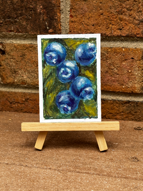 Blue Berries Still Life - Plein Air / Impressionist - Oil Pastel aceo art card