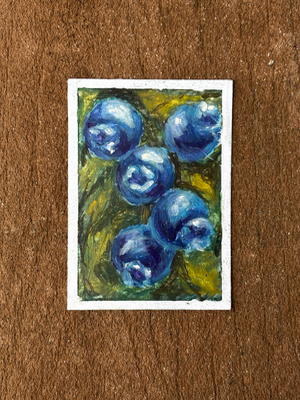 Blue Berries Still Life - Plein Air / Impressionist - Oil Pastel aceo art card thumbnail 2
