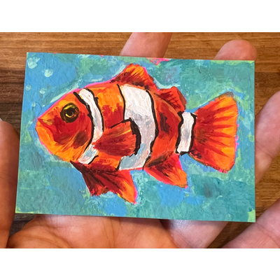 Orange and aqua set aceo art card thumbnail 2