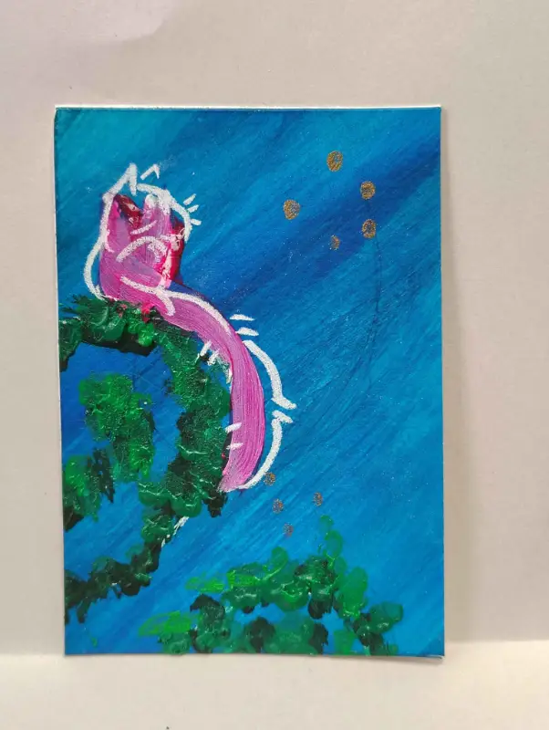 Color Cat- Magenta Gazing aceo art card