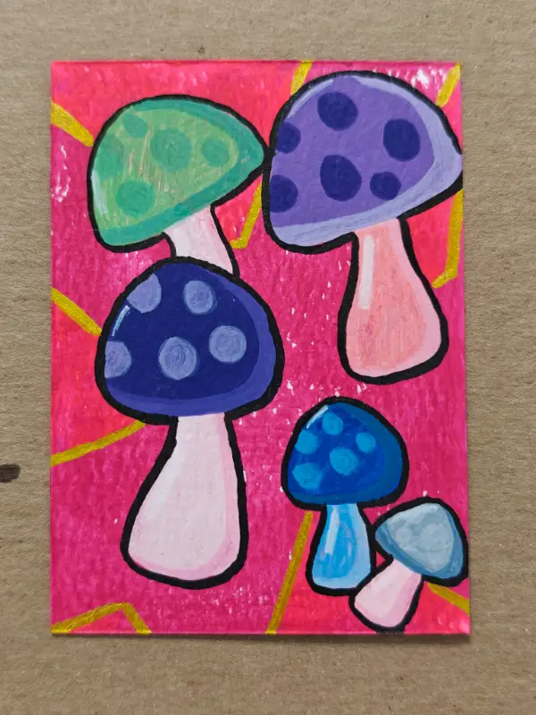 FUN MUSHROOMS aceo art card