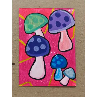 FUN MUSHROOMS aceo art card thumbnail 1