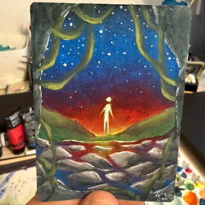Sunset, Standing aceo art card thumbnail 2