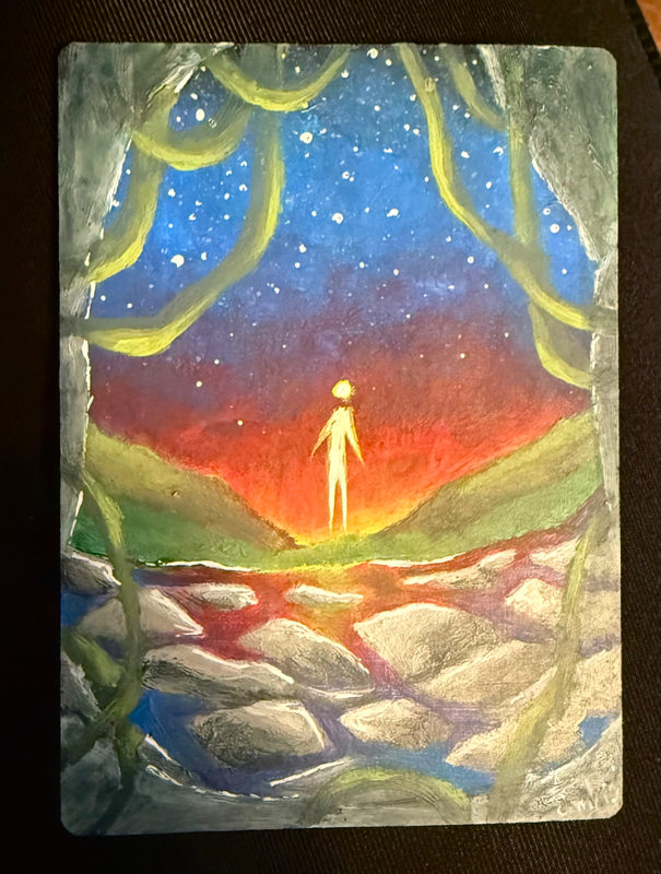 Sunset, Standing aceo art card