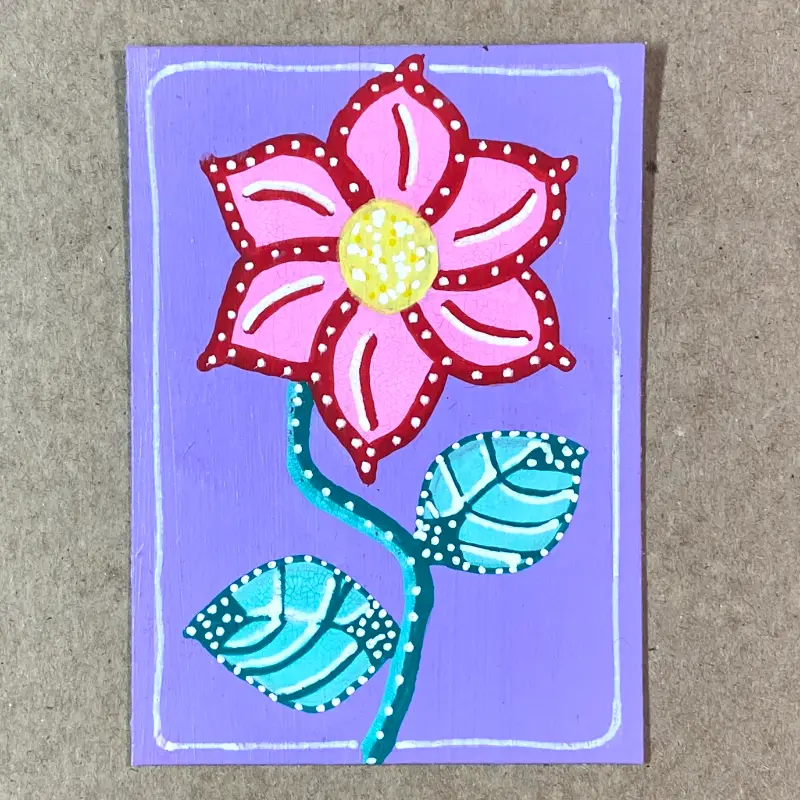 Whimsical Flower (pink and red) aceo art card