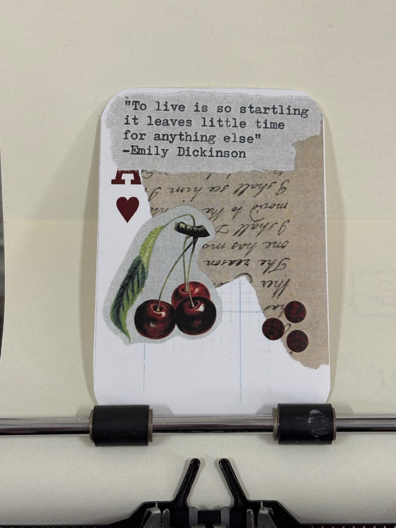 Cherries Emily Dickinson quote collage print by Mazerzine cherry aceo art card