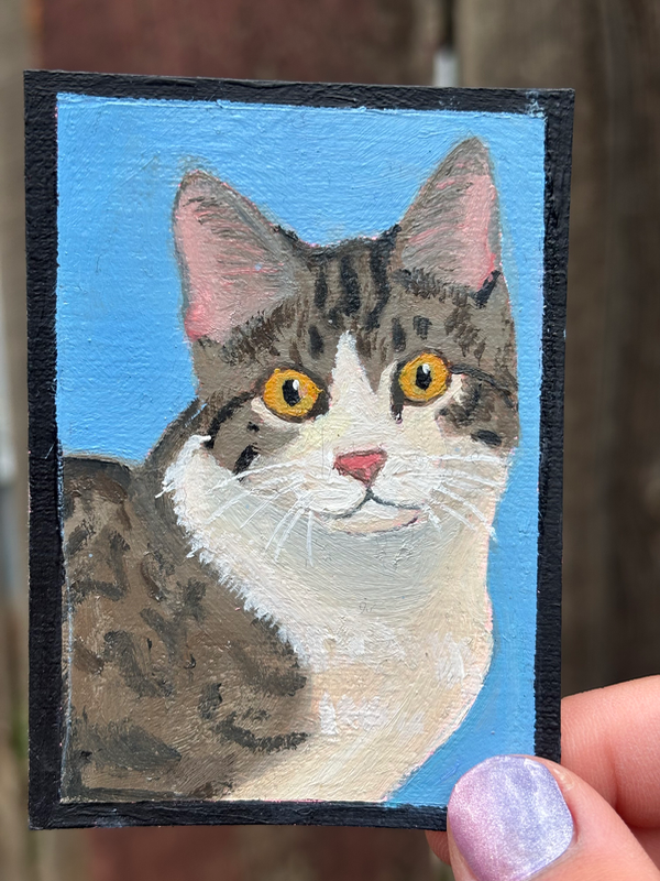 Brown tabby cat aceo art card