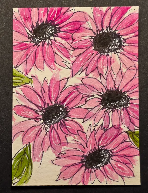 Pink Daisies aceo art card