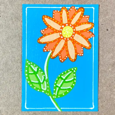Whimsical Flower (blue on orange) aceo art card thumbnail 1