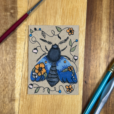 ACEO Original Painting. Acrylic, Moth, Blue, Insect, Abstract, By Lark Watercolor and Art aceo art card thumbnail 3