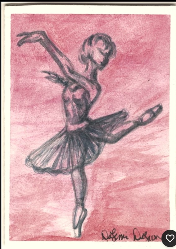 Ballerina Silhouette on pink background aceo art card