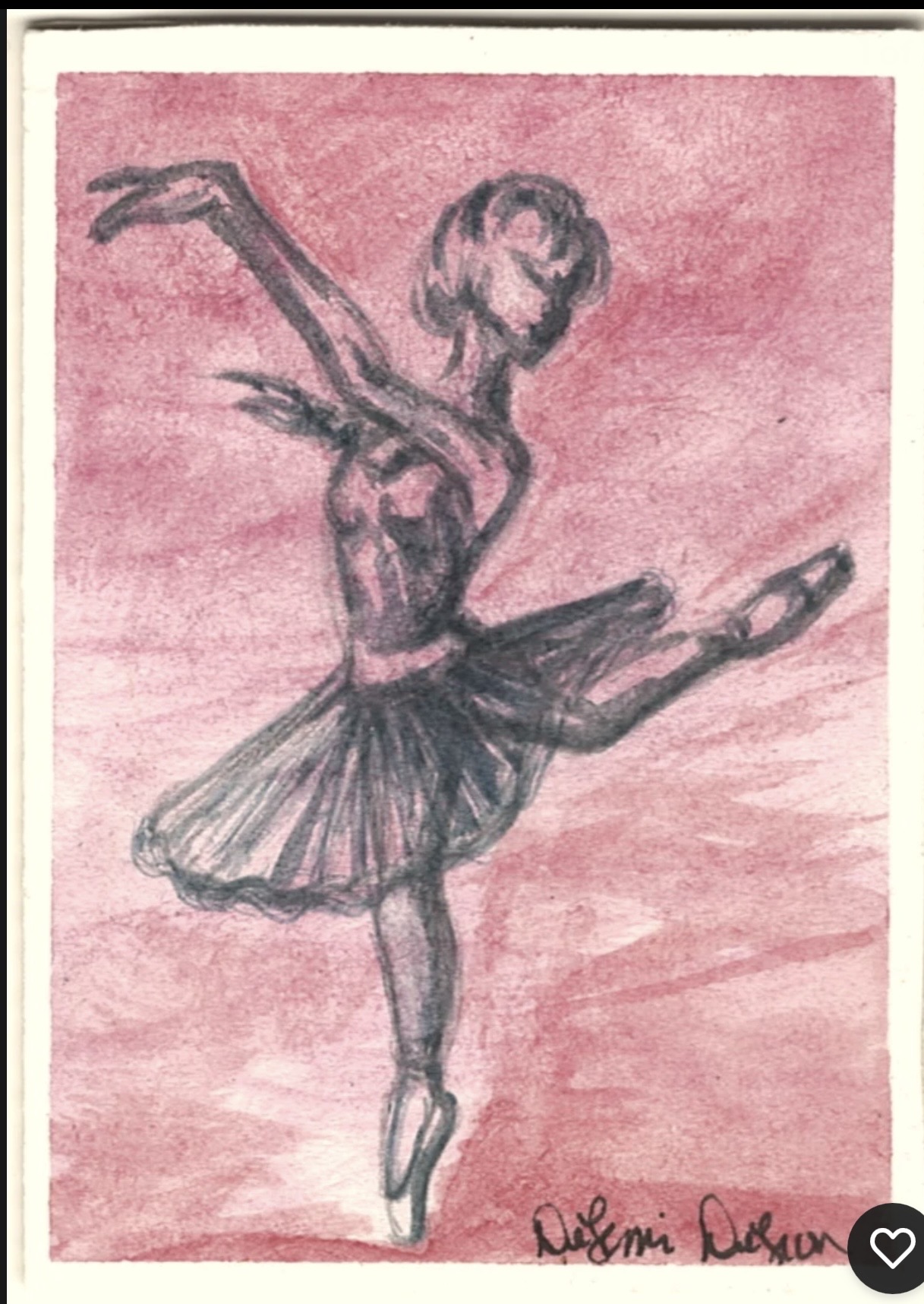 Ballerina Silhouette on pink background aceo art card
