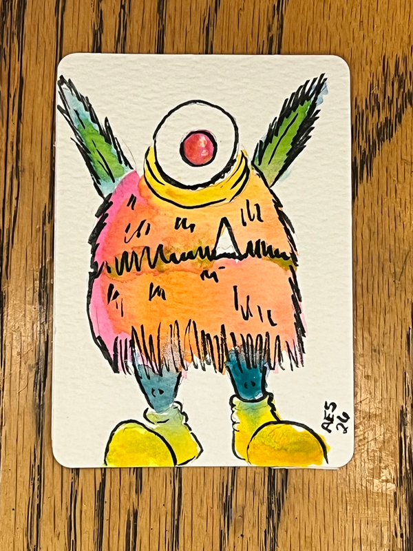 Pink and Orange Fuzzy Monster aceo art card