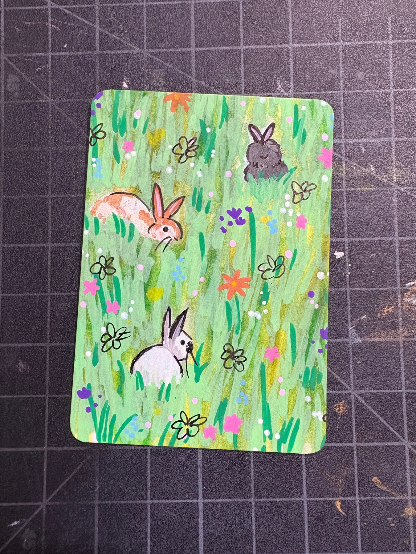 Bunnies Seven aceo art card