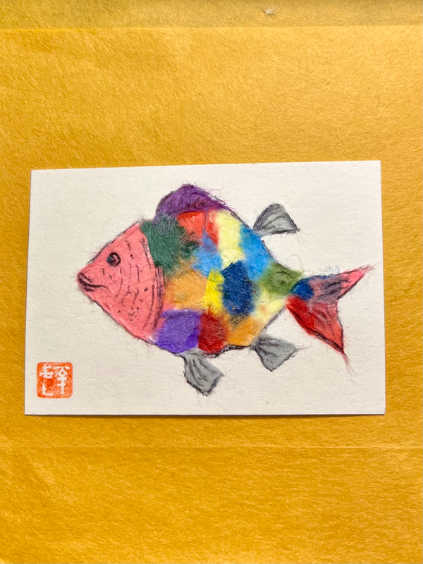 Rainbow fish -Japanese Washi art aceo art card