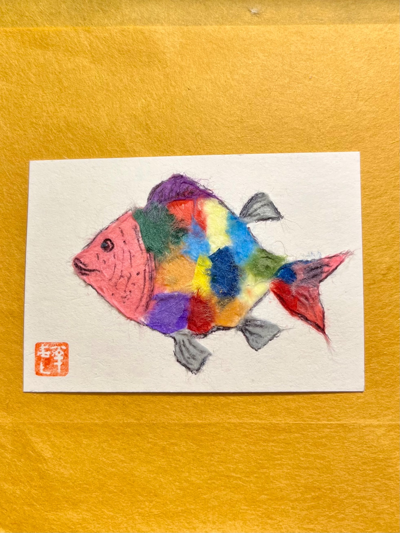 Rainbow fish -Japanese Washi art aceo art card