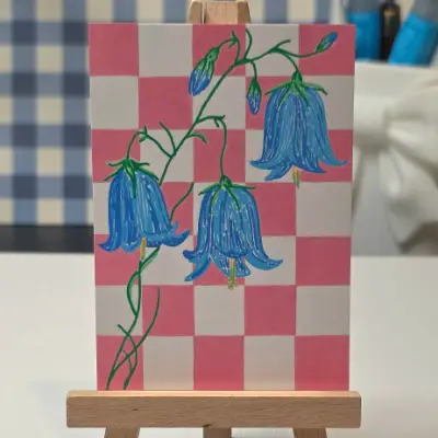 Bluebells on Blush aceo art card thumbnail 2
