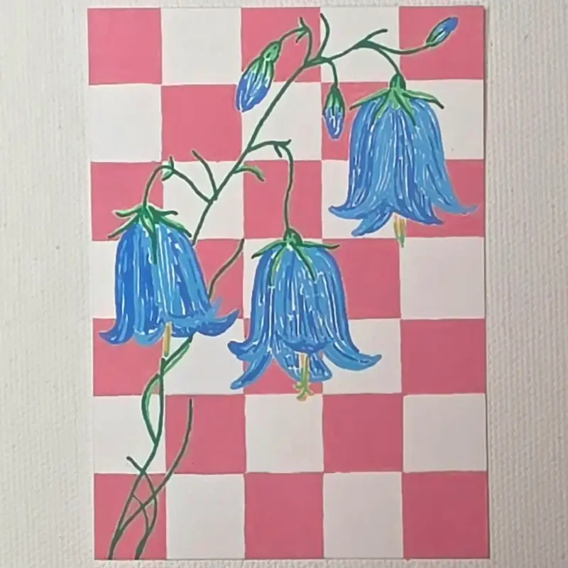 Bluebells on Blush aceo art card
