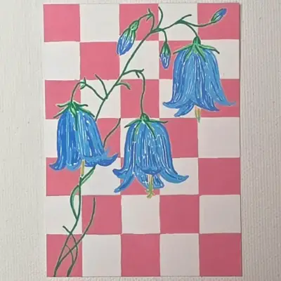 Bluebells on Blush aceo art card thumbnail 1