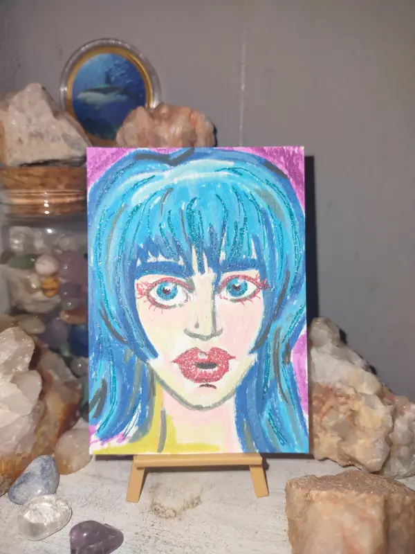 ACEO Original Artwork, Blue Lady, Women, Portrait, Acrylic Marker aceo art card
