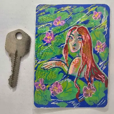 Lily Pad Mermaid aceo art card thumbnail 2