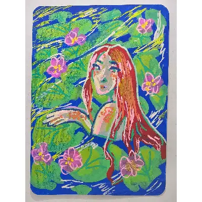 Lily Pad Mermaid aceo art card thumbnail 1