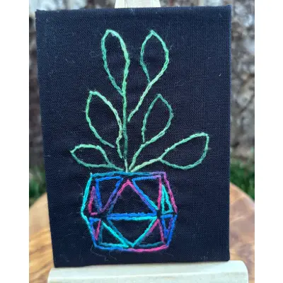 Embroidery Study: ZZ Plant aceo art card thumbnail 2