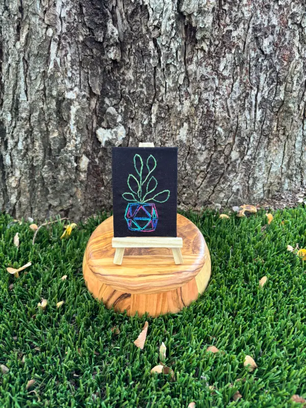 Embroidery Study: ZZ Plant aceo art card