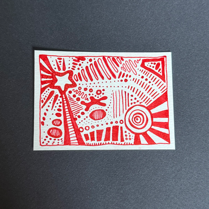 red abstract i aceo art card