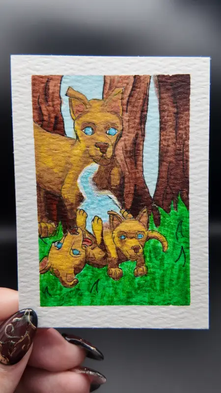 "Tag, You're It"  Original ACEO — Watercolor & Archival Ink with Metallic Watercolor Detail aceo art card